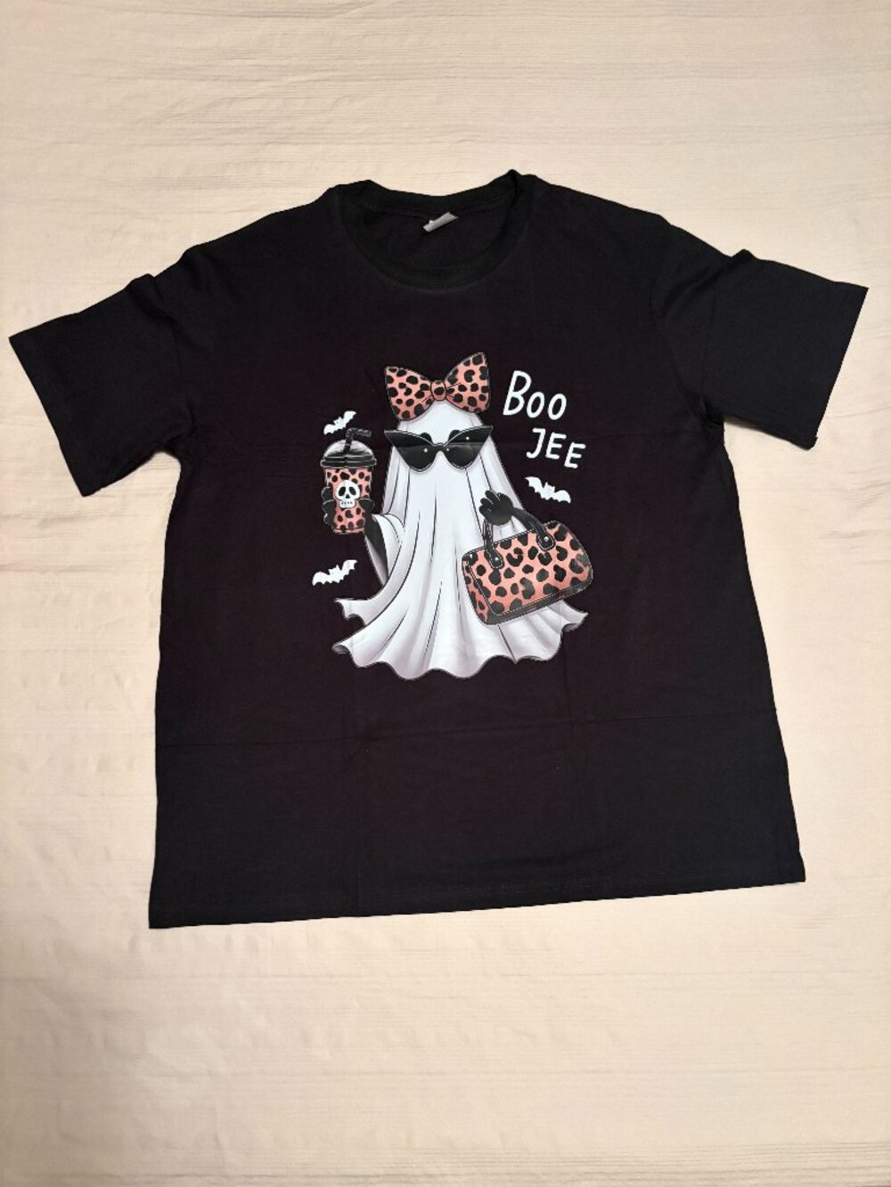 HALLOWEEN BOO-JEE LARGE BLACK T-SHIRT 3D PUFF LOGO .
